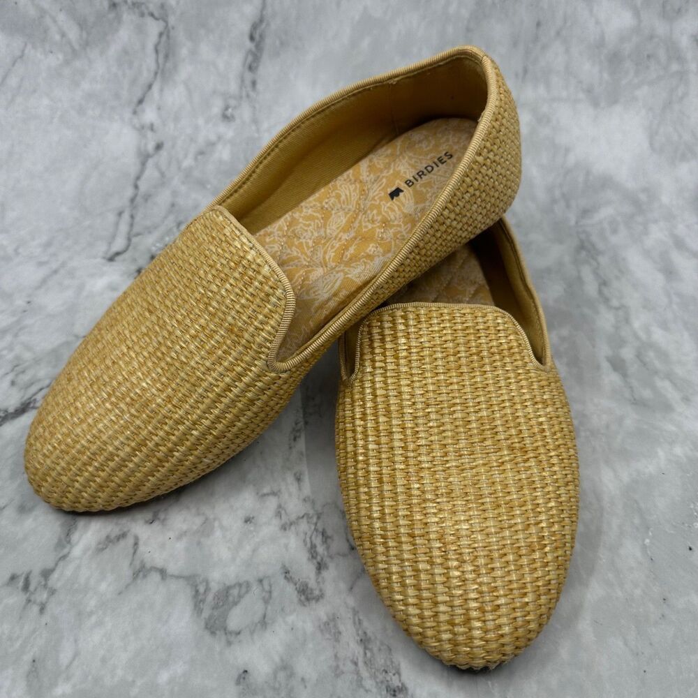 Birdies The Starling Woven Raffia Straw Loafer Flats Yellow Gold Women's Size 9